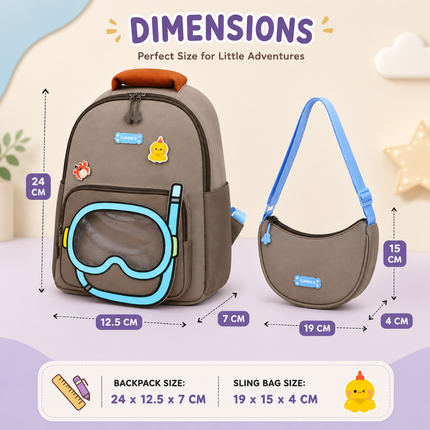 Kids School Backpack with Matching Sling Bag(Brown)