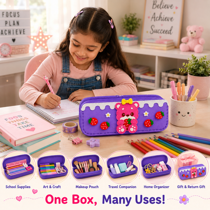 DIY Felt Pencil Case Sewing Kit for Kids with Zipper (Bear)