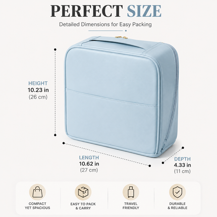 Travel Makeup Organizer Bag with Mirror(Sky blue)