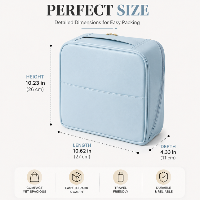 Travel Makeup Organizer Bag with Mirror(Sky blue)