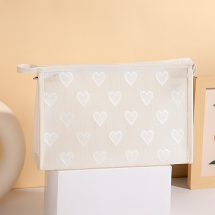 Coslifestore Mesh Cosmetic Pouch with Heart Design â Travel Makeup Bag Organizer for Women â Tra
