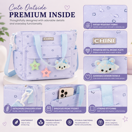 Baby Diaper Bag with Multiple Pockets and Shoulder Strap(Purple)