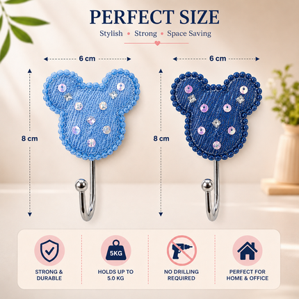 Cute Decorative Wall Hooks Pack of 2 (Teddy)