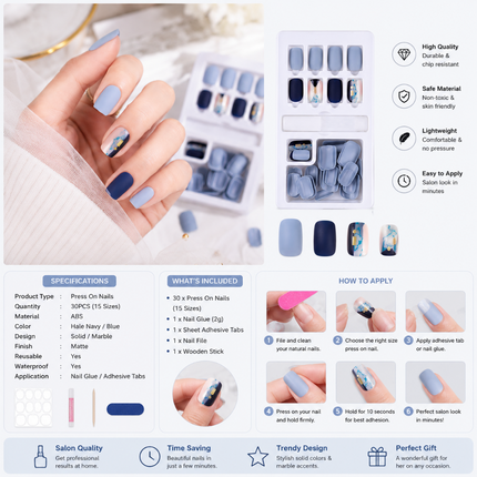 Ready to use Acrylic gel nails-Blue & Marble(635-05)