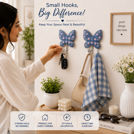 Cute Decorative Wall Hooks Pack of 2 (Butterfly)