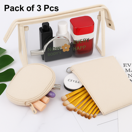 3-in-1 Makeup Bag Set (Off white)