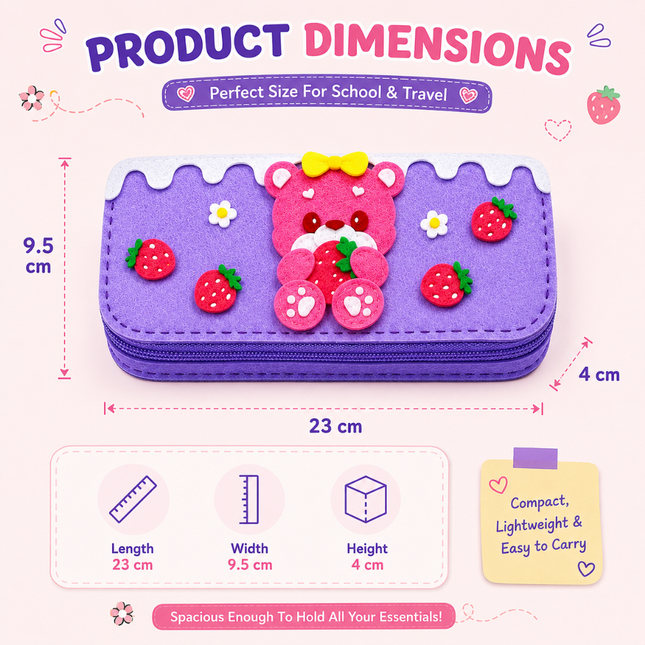 DIY Felt Pencil Case Sewing Kit for Kids with Zipper (Bear)