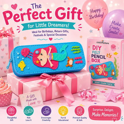 DIY Felt Pencil Case Sewing Kit for Kids with Zipper (Mermaid)