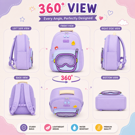Kids School Backpack with Matching Sling Bag(Purple)