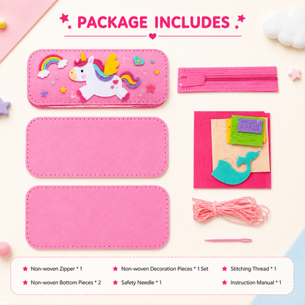 DIY Felt Pencil Case Sewing Kit for Kids with Zipper (Unicorn)