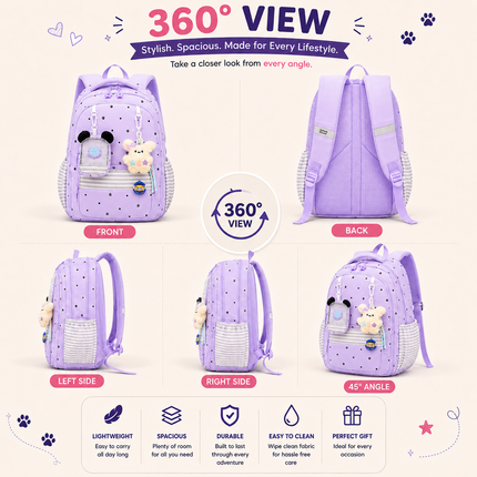 Coslifestore Cute Polka Dot Backpack for Girls, Teens & Women (Lavender)