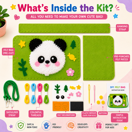 Handmade DIY Felt Shoulder Bag Craft Kit for Kids(Green)