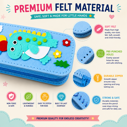 DIY Felt Pencil Case Sewing Kit for Kids with Zipper (Dinosaurs)