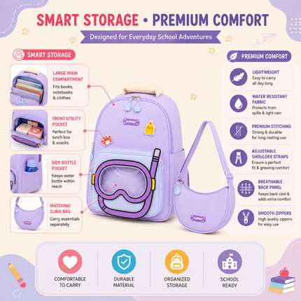 Kids School Backpack with Matching Sling Bag(Purple)