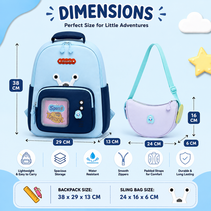 Kids School Backpack with Matching Sling Bag B (Sky)