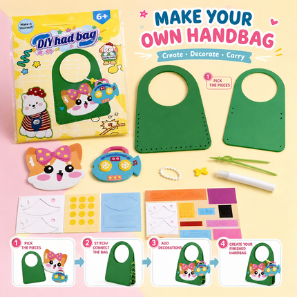 DIY Handbag Making Kit for Girls with 3D Stickers & Charms(Green)