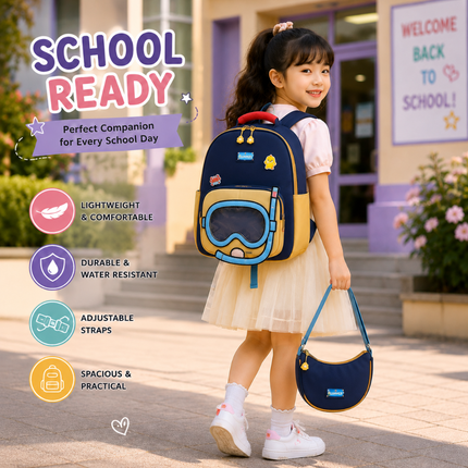Kids School Backpack with Matching Sling Bag(Navy)