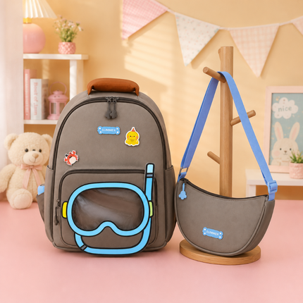 Kids School Backpack with Matching Sling Bag(Brown)