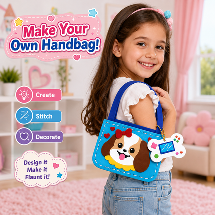 DIY Handbag Making Kit for Girls with 3D Stickers & Charms(Blue)