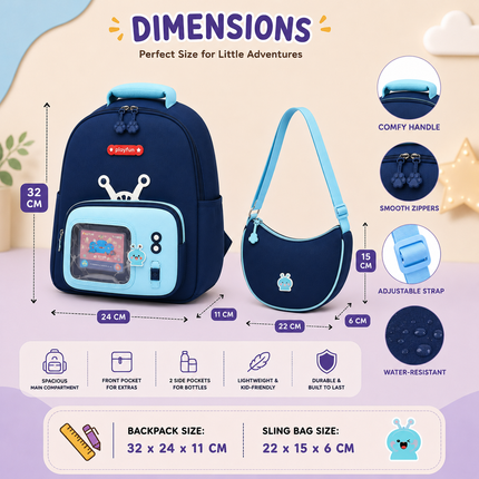 Kids School Backpack with Matching Sling Bag B (Navy)