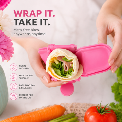 Food Silicone Wrap Holder Portable Reusable Food Container(Pink)