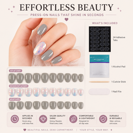 Ready to use Acrylic Gel nails Dark Grey & Silver (780-06)