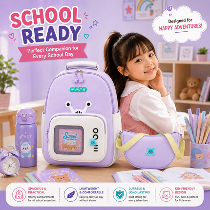 Kids School Backpack with Matching Sling Bag B (Lavender)