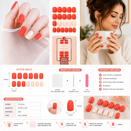 Orange Gold Glam Nails(778-05)