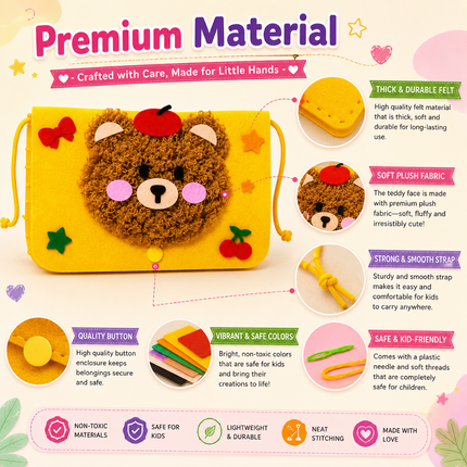 Handmade DIY Felt Shoulder Bag Craft Kit for Kids(Yellow)