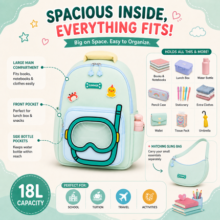 Kids School Backpack with Matching Sling Bag(Sea green)