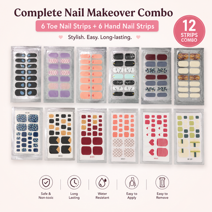 Nail Stickers Combo for Hands & Toes, Pack of 12 Sheets (Design-01)