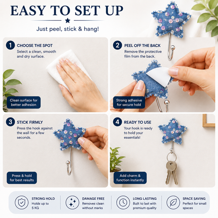 Cute Decorative Wall Hooks Pack of 2 (Star)