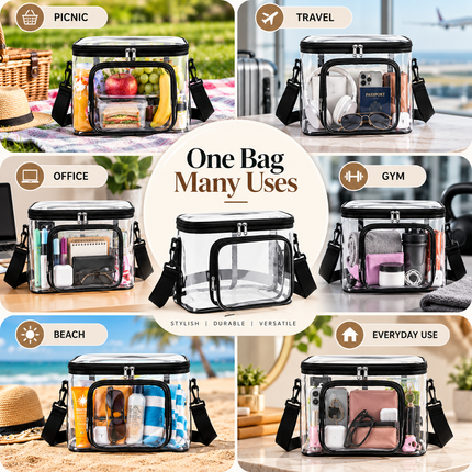 Transparent PVC Crossbody Bag with Zipper & Adjustable Strap