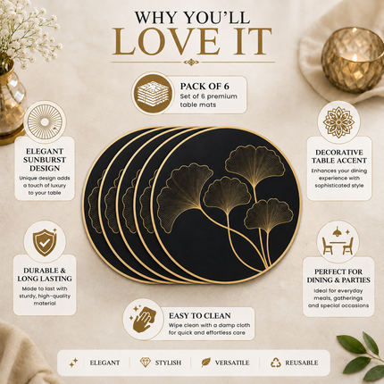Table Mats Pack of 6 for Dining & Home Decor (Black)