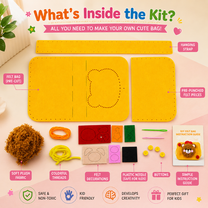 Handmade DIY Felt Shoulder Bag Craft Kit for Kids(Yellow)