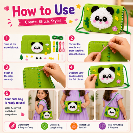 Handmade DIY Felt Shoulder Bag Craft Kit for Kids(Green)