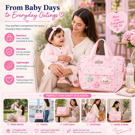 Baby Diaper Bag with Multiple Pockets and Shoulder Strap(Pink)