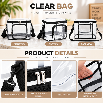 Transparent PVC Crossbody Bag with Zipper & Adjustable Strap