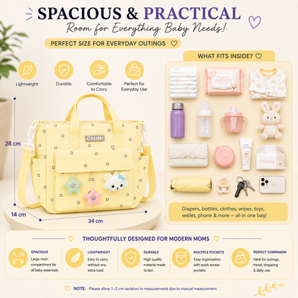 Baby Diaper Bag with Multiple Pockets and Shoulder Strap(Yellow)