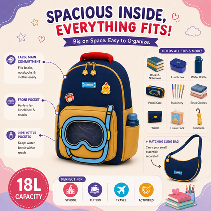 Kids School Backpack with Matching Sling Bag(Navy)