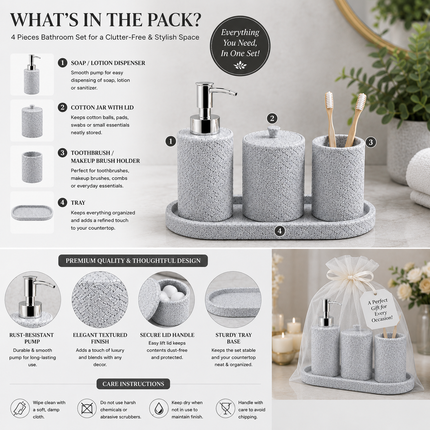 Bathroom Accessories Set of 4 (Grey)