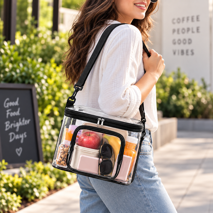 Transparent PVC Crossbody Bag with Zipper & Adjustable Strap