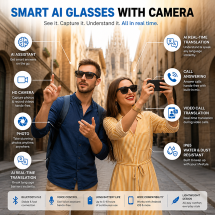 AI Smart Glasses with HD Camera & Bluetooth Voice Control