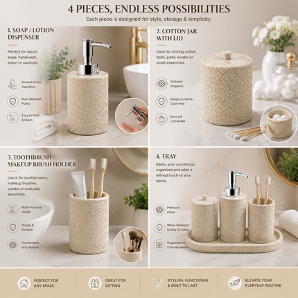 Bathroom Accessories Set of 4 (Beige)