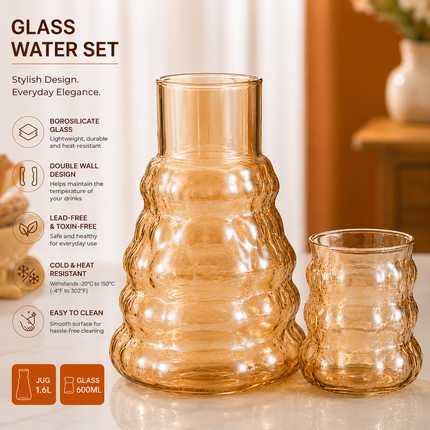 Premium Borosilicate Glass Water Jug & Tumbler Set
