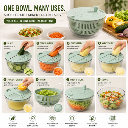 Multifunction Vegetable Chopper with Salad Spinner Bowl