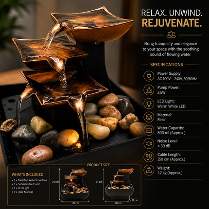 Premium Tabletop Water Fountain for Home Decoration(Model E)