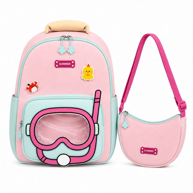 Kids School Backpack with Matching Sling Bag A (Pink)