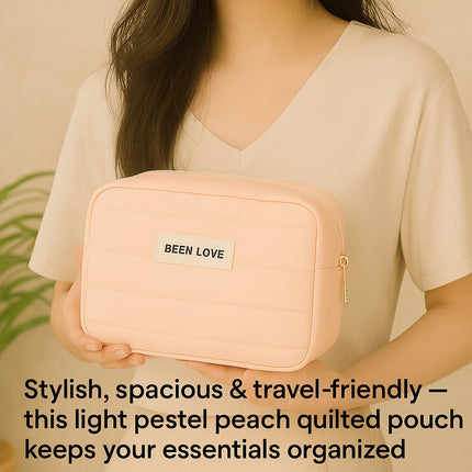 Quilted Makeup Travel Bag (Peach)