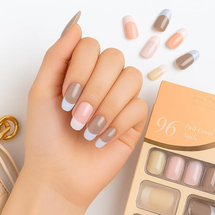 Pack of 96 Press On Nails (French round- nudes and pinks)